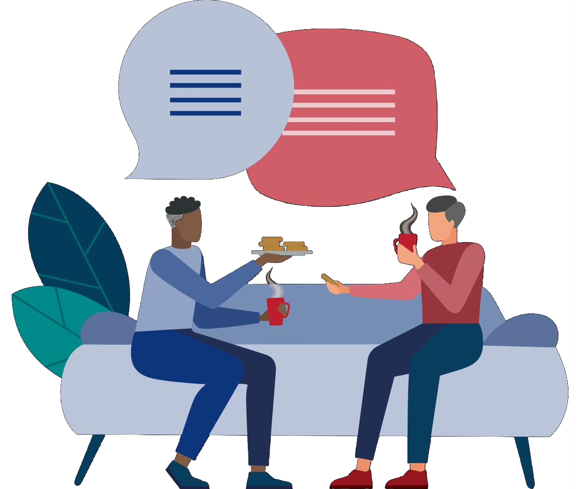 Two people having a conversation over coffee