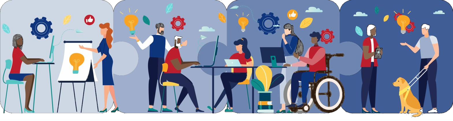Diverse team across multiple work contexts delivering change projects