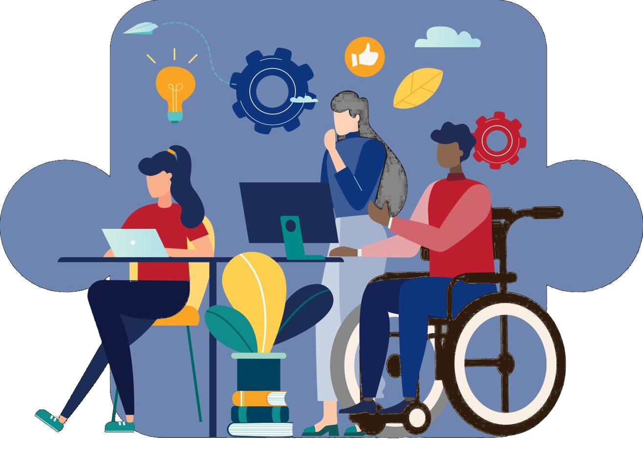 Diverse team collaborating with AI tools in an inclusive workspace